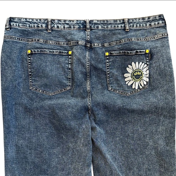Logo Lori Goldstein x Smiley World Stone Wash Raw Hem Wide Leg Jeans Size 24WP - Picture 3 of 7